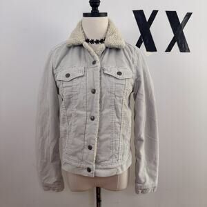 Levis Ivory Corduroy Trucker Jacket Sherpa Lined Retro Vintage S